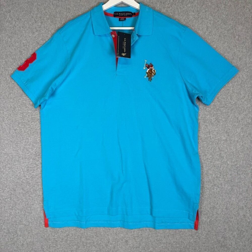 Brand New US Polo ASSN Men's Size Large Blue Short Sleeve Polo Shirt Rugby Prep
